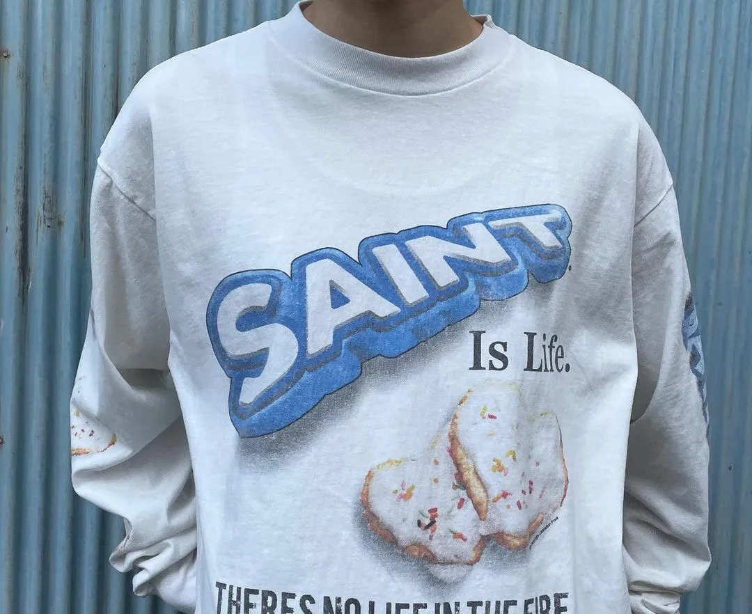 SAINT Mxxxxxx HEART COOKIES L/S TEE/WHT Love Oreo printed long sleeves Off-white S-XL Customized co-branded main mark/wash mark Correct version Ready-made garments washed and distressed VINTAGE feeling Top-notch printing technology Perfect restoration